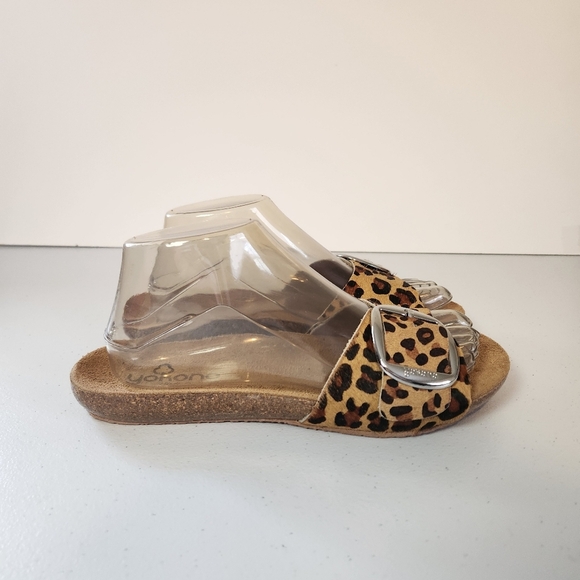 Yokono Calf Hair Leopard Print Jerba Slides Cork Sandals Shoes Womens Size 8 - Picture 7 of 8